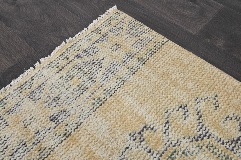 Vintage Turkish Runner Rug 3x12ft BEIGE Handmade Anatolian Oushak Hallway Wool gallery