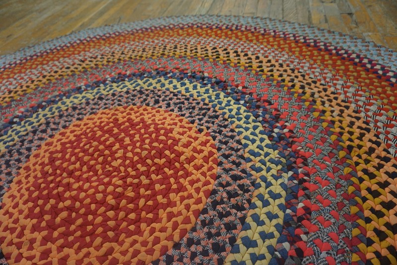 6X6 Vintage American Braided Multicolor Wool & Cotton Area Rug 1935 gallery