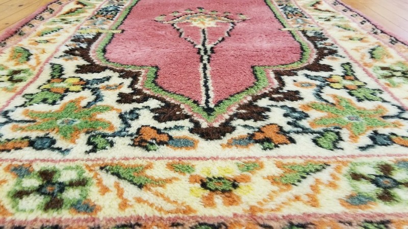 Genuine Vintage 1950-1960s Wool Pile 3'× 4' Rainbow Dye Prayer Rug gallery
