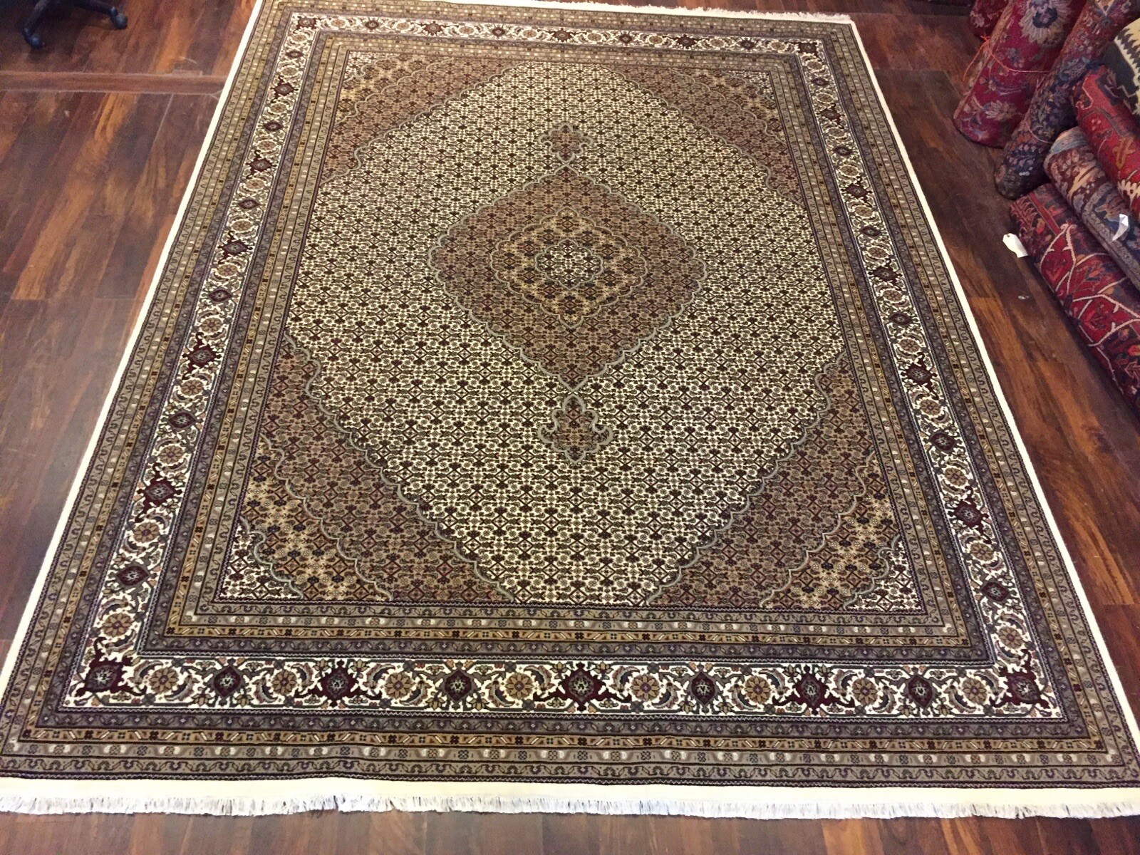 Fine Cream Genuine Hand Knotted Mahi Area Rug Carpet Geometric 9’1”x12’1”,#28 gallery