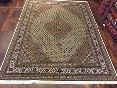 Fine Cream Genuine Hand Knotted Mahi Area Rug Carpet Geometric 9’1”x12’1”,#28