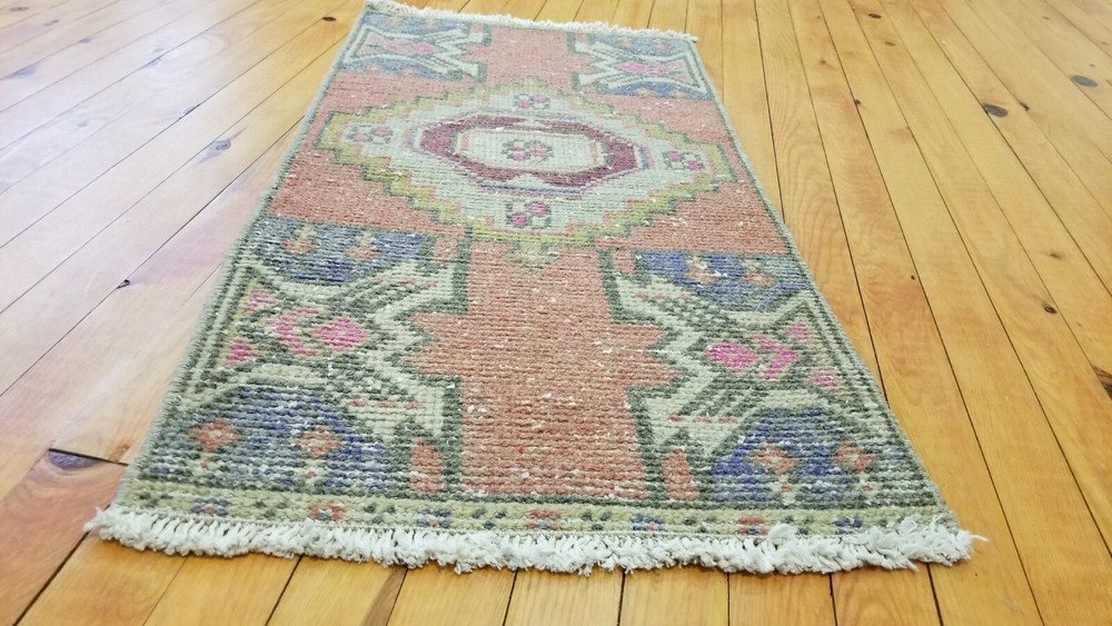 Primitive Antique 1900-1930's Wool Pile, 1'5' x 2'11" Vegy Dye Tribal Rug