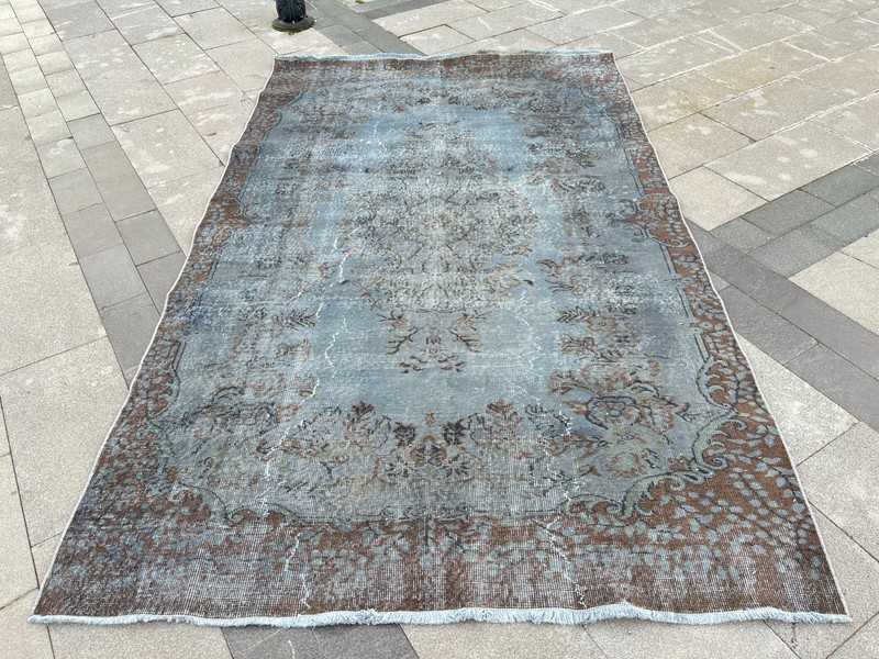 Vintage Turkish Oushak Overdyed Rug 5.4x8.8 Grey Brown Hand Knotted Wool Rug gallery