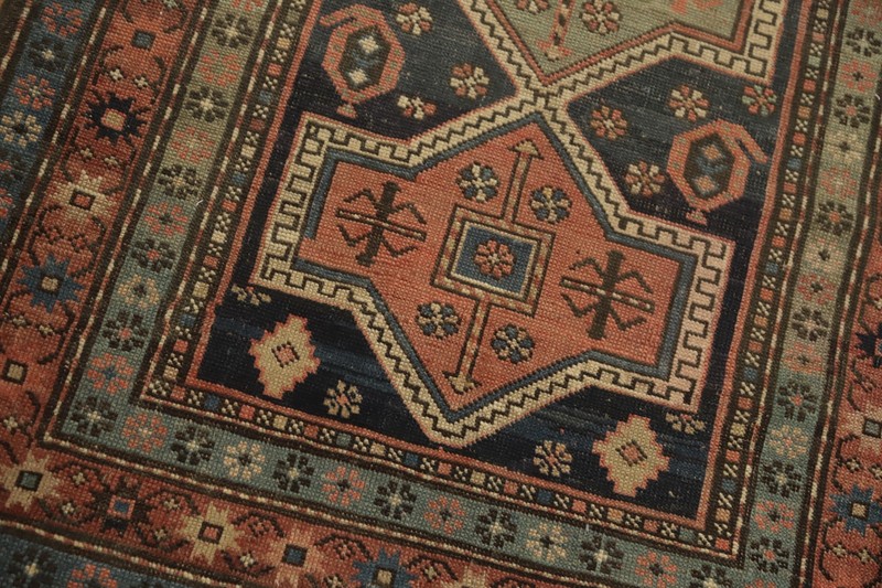 Hand-Knotted Geometric Wool Carpet Pre-1900 Antique Kazak Style Oriental Rug 3x5 gallery