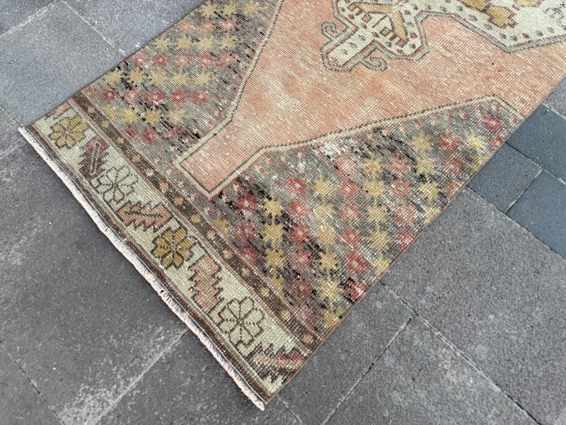 Vintage Turkish Oushak Runner Rug 2.7x9.5 ft Pink Sage Hallway Area Rug gallery