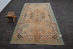 Oushak Turkish Vintage Rug 5×8 Kilim Rug Anatolian Handmade Boho Decor ORANGE