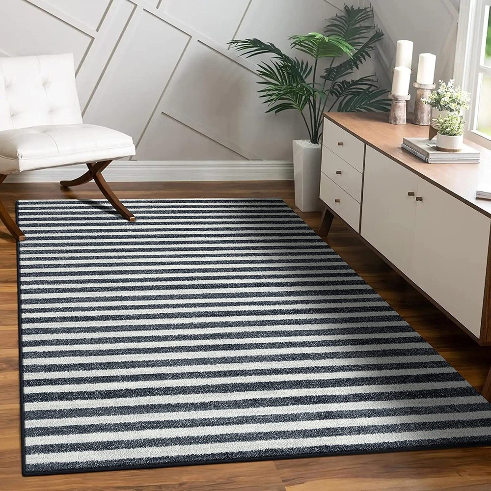 Moroccan Area Rugs Dark-Gray Striped Modern Living Room Carpet Large Carpet