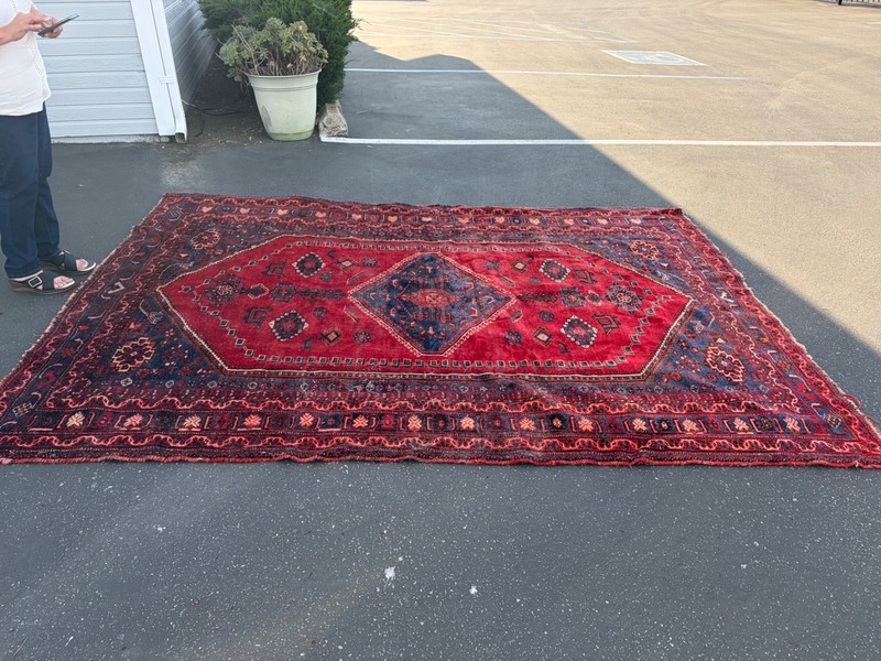 RED RUG 8x10 VINTAGE HANDMADE WOOL large, fine gallery