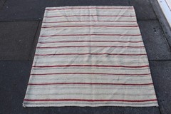 Vintage Tribal Nomadic Hand Made Oriental White Wool Jajim Kilim 131x116cm