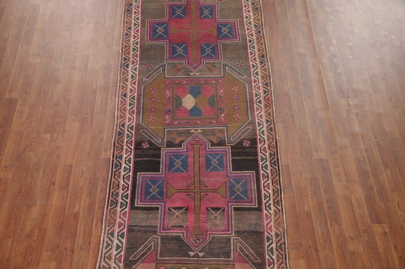 Vintage Handmade Wool Ardebil Runner Rug 4x13 Tribal Traditional Carpet gallery