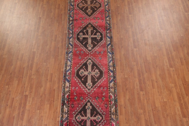 Vintage Geometric Handmade Wool 13 ft Runner Rug Wool Hallway Carpet 3x13 gallery