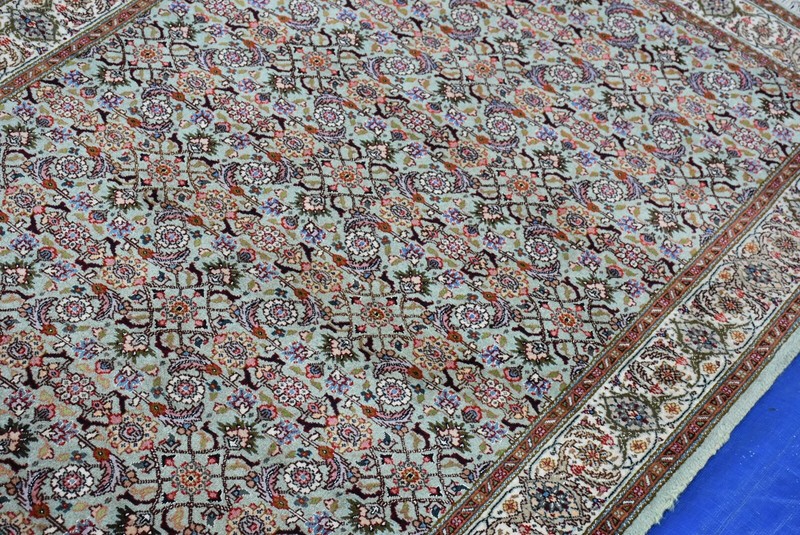 Handmade Oriental Rug Fine Wool and Silk Rug 3.4x4.10 Green Color #TBZG gallery