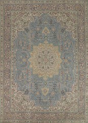 Hand-knotted Vintage Carpet Over-Dyed Light Blue Floral Tebriz Area Rug 10×12