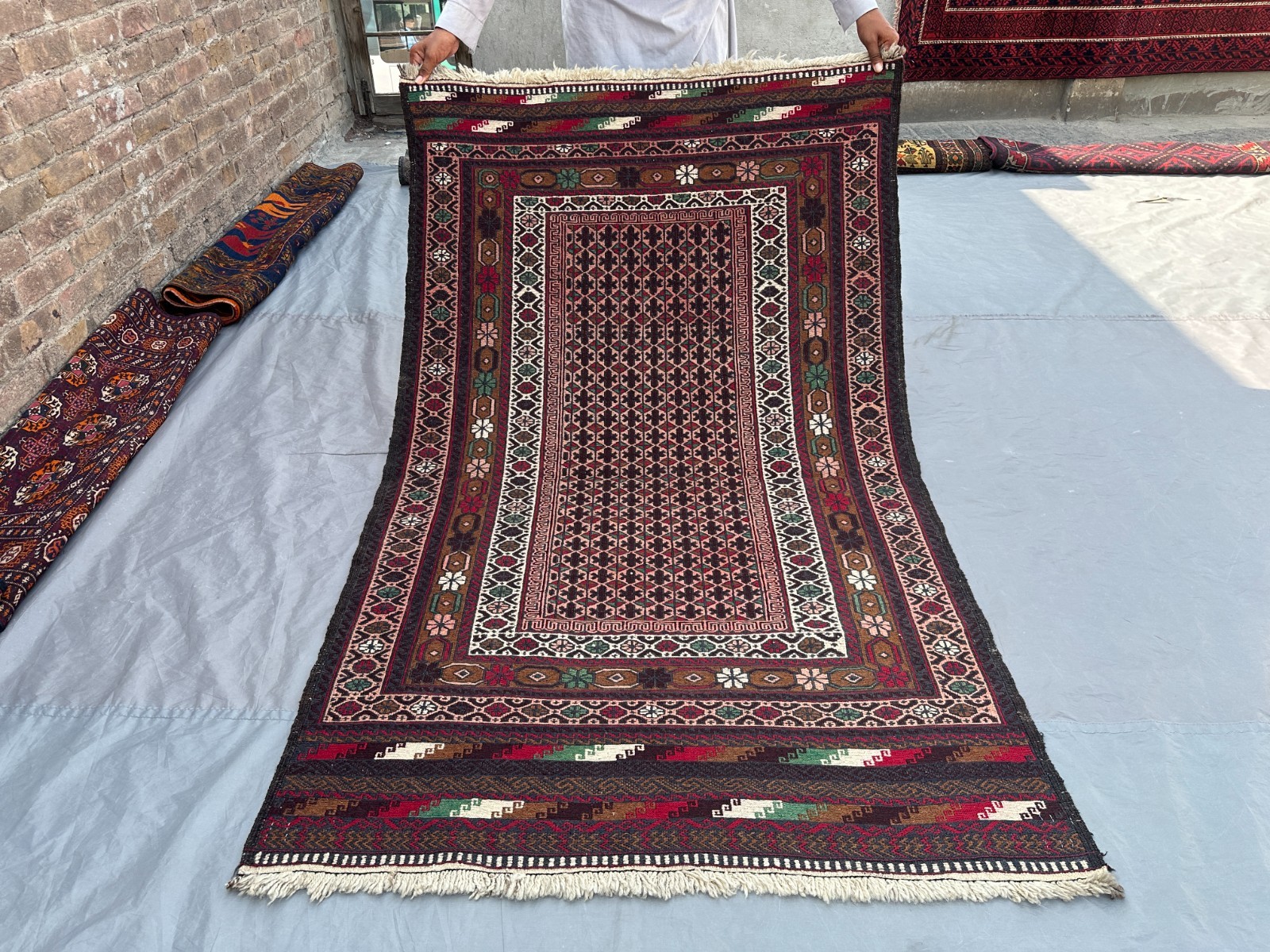 3'9x6'1 ft Afghan Sumak Kilim Rug Hand Woven Wool Tribal Oriental kitchen Rug gallery