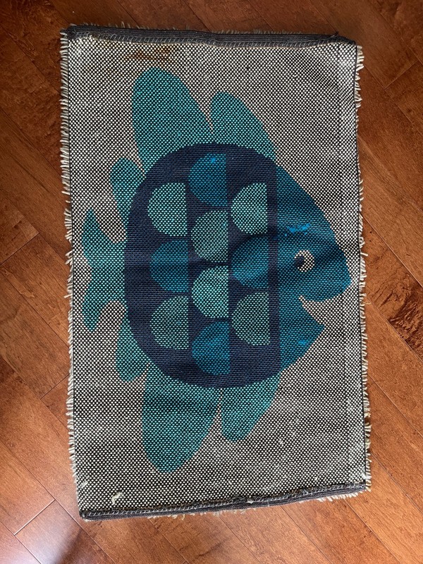 Vintage Rya "Fish" Rug Tapestry Wall Hanging Carpet Scandinavian Danish gallery
