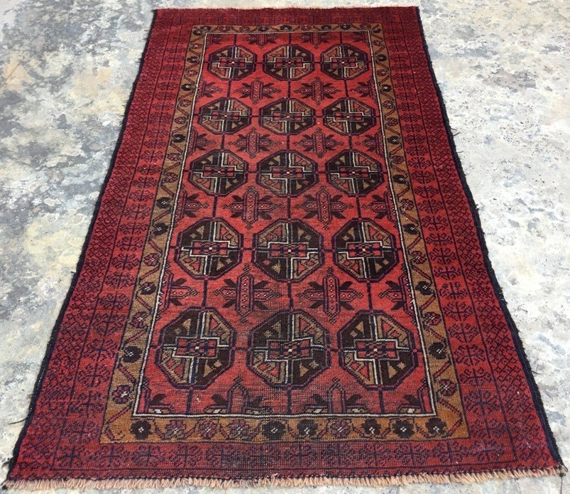 Vintage Afghan Rug: Hand-Knotted Wool, Felpa Design Area Rug 3x6 ft Free Ship gallery
