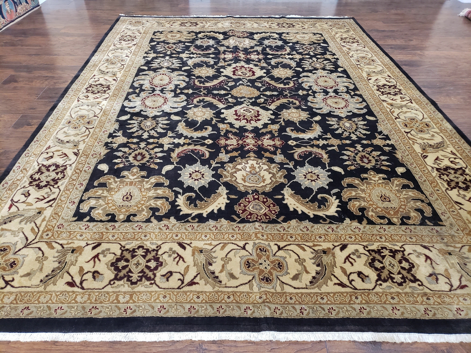 Indian Sultanabad Mahal Area Rug 8x12 Wool Handmade Black Oriental Carpet gallery