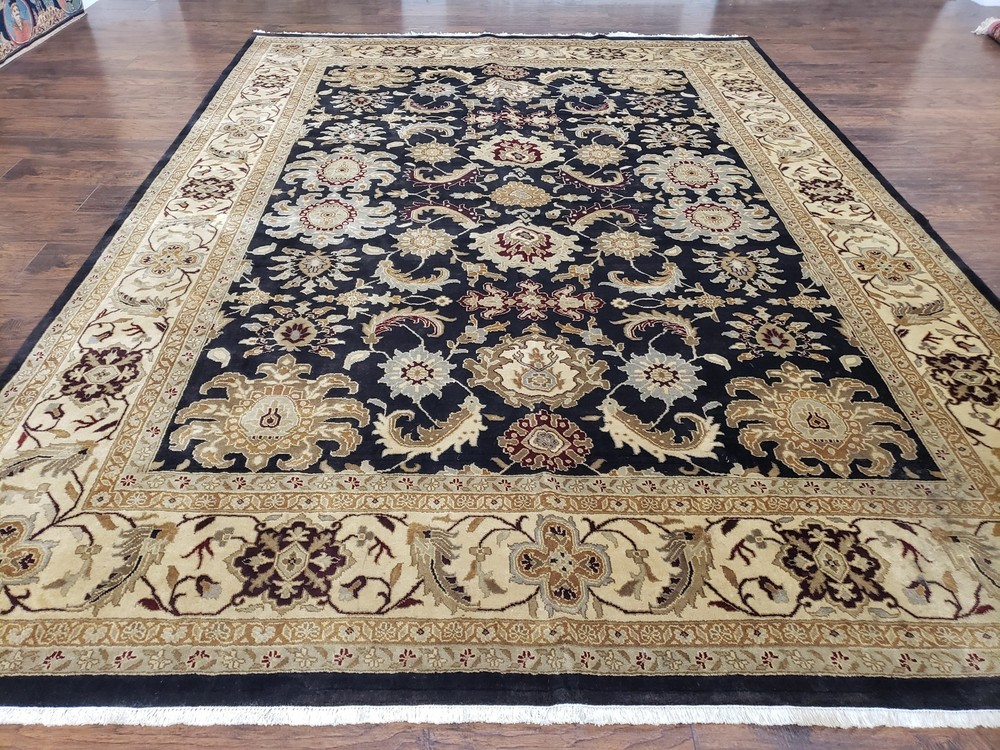 Indian Sultanabad Mahal Area Rug 8x12 Wool Handmade Black Oriental Carpet
