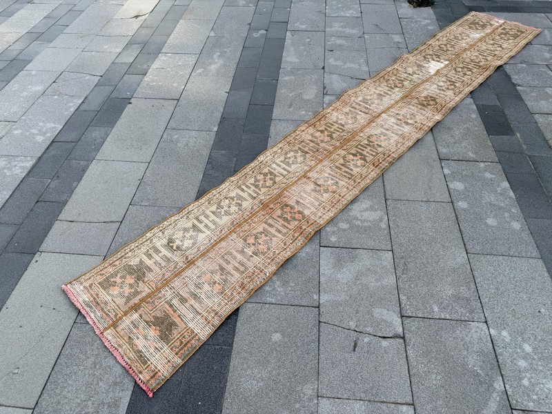 Vintage Turkish Oushak Runner Rug 2x11.9 ft Muted Terracotta Hallway Rug gallery