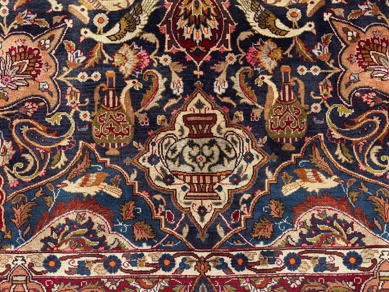 BLUE ANTIQUE RUG 9x12 HANDMADE vintage oriental signed real fine handwoven 10x13 gallery