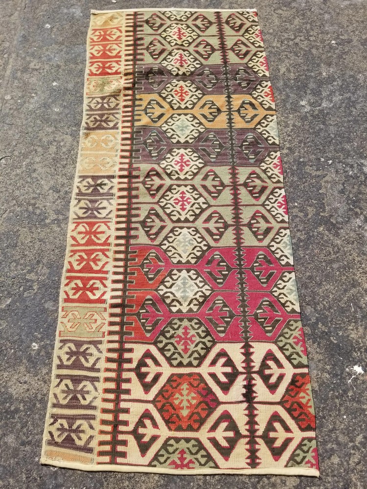 Antique Traditional Handmade Turkish Wool Multicolor Kilim 5.7x2.2 ft