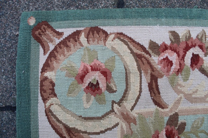 Vintage Hand Made French Design Wool Green Original Aubusson Runner 310X95cm gallery