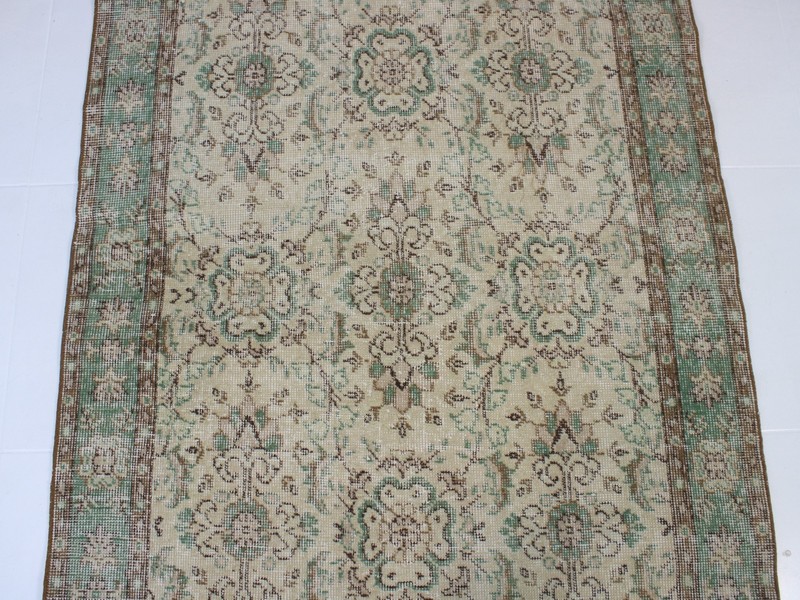 4x7 Turkish Handmade Area Rug Beige Green Floral 3.6x6.6 ft gallery