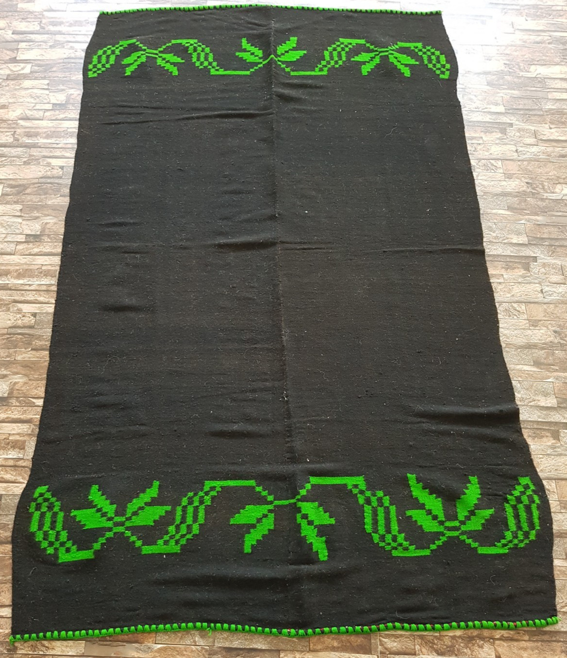 Vintage Handmade Turkish Tribal Embroidered Wool Kilim Rug 232x149 cm gallery