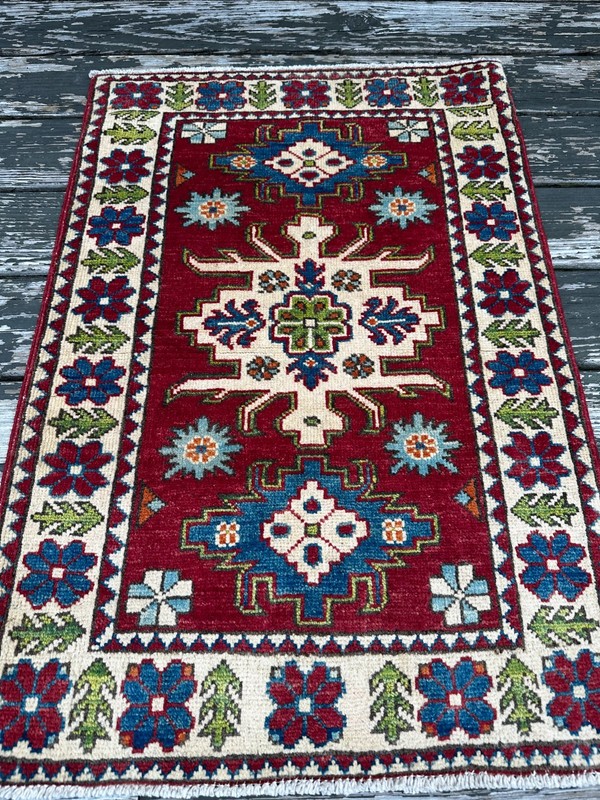 New Handmade Colorful Afghan Kazakh Small Accent Rug, 2'x3' gallery
