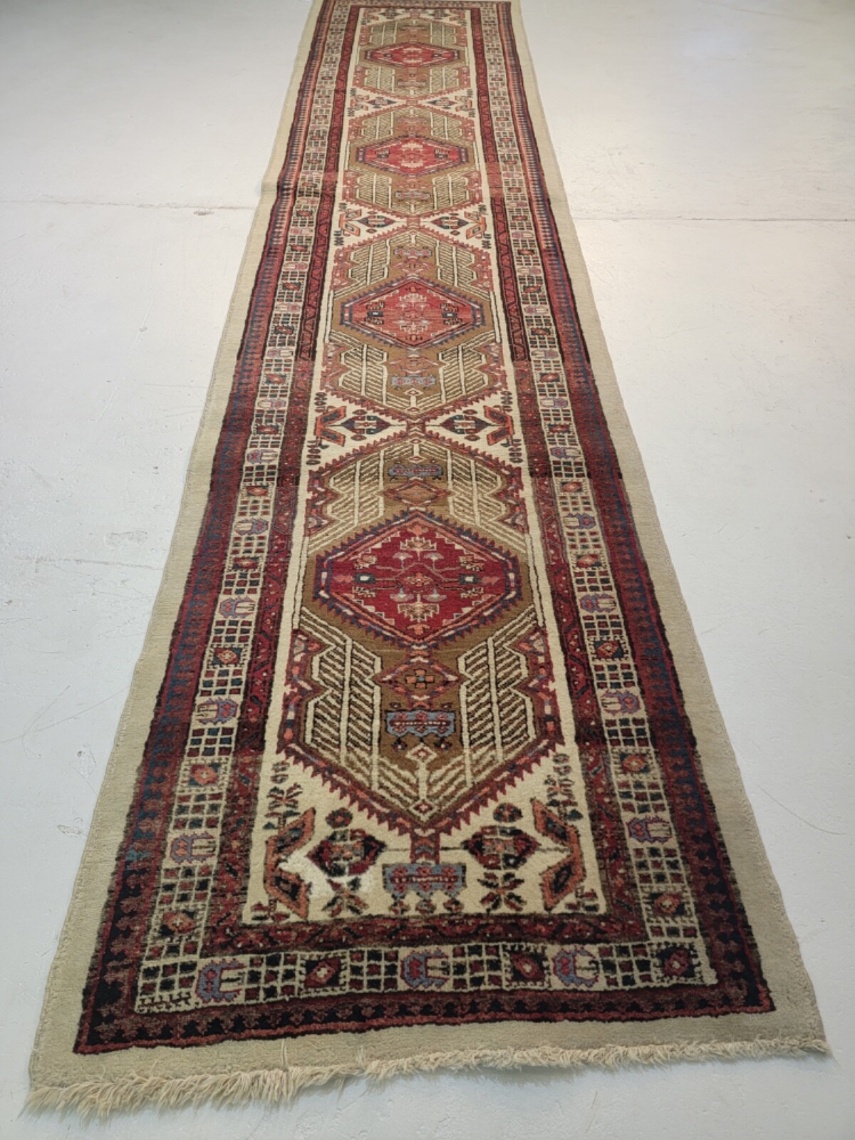 Antique Oriental Hand-Knotted Wool Runner Collectible Serapi Sarab 3'4" x 15'3" gallery