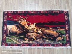 Vintage Afghani Rug – Deer Family in Nature Scene, Handwoven 105 x 56 cm, Tribal