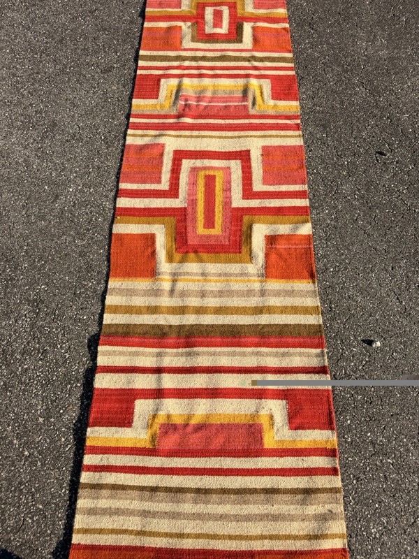 Vintage Geometric Flat Weave Runner Rug Wall Hanging 26.5x96.5 Boho MCM Wool gallery