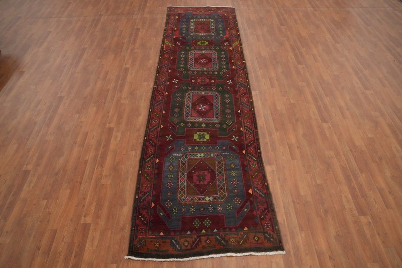 Tribal Geometric Traditional Hand-knotted 13 ft Runner Rug Vintage Carpet 4x13 gallery