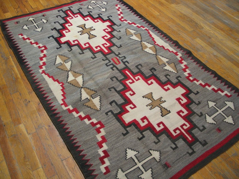 4'x6' Antique Gray Background Tribal Geometric Flatwoven Native American Navajo gallery