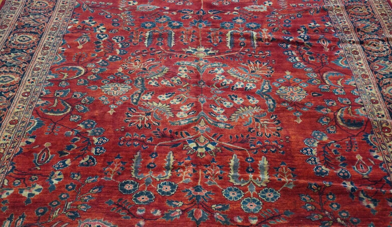 Antique 1900s Sa' rouk Hand Knotted Muha' jiran Wool Red Oriental Rug 9' x 12' gallery