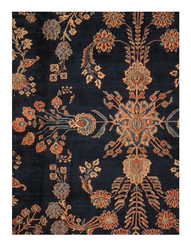 Antique Navy Blue Hand Knotted Sarouk Rug 11' X 19' gallery