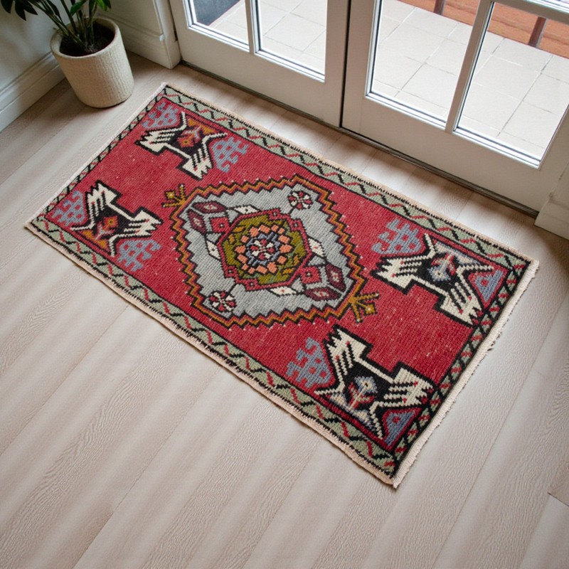 Vintage Turkish Rug Handmade Small Rug, Wool Doormat, Kitchen Rug, 2x3 ft approx gallery