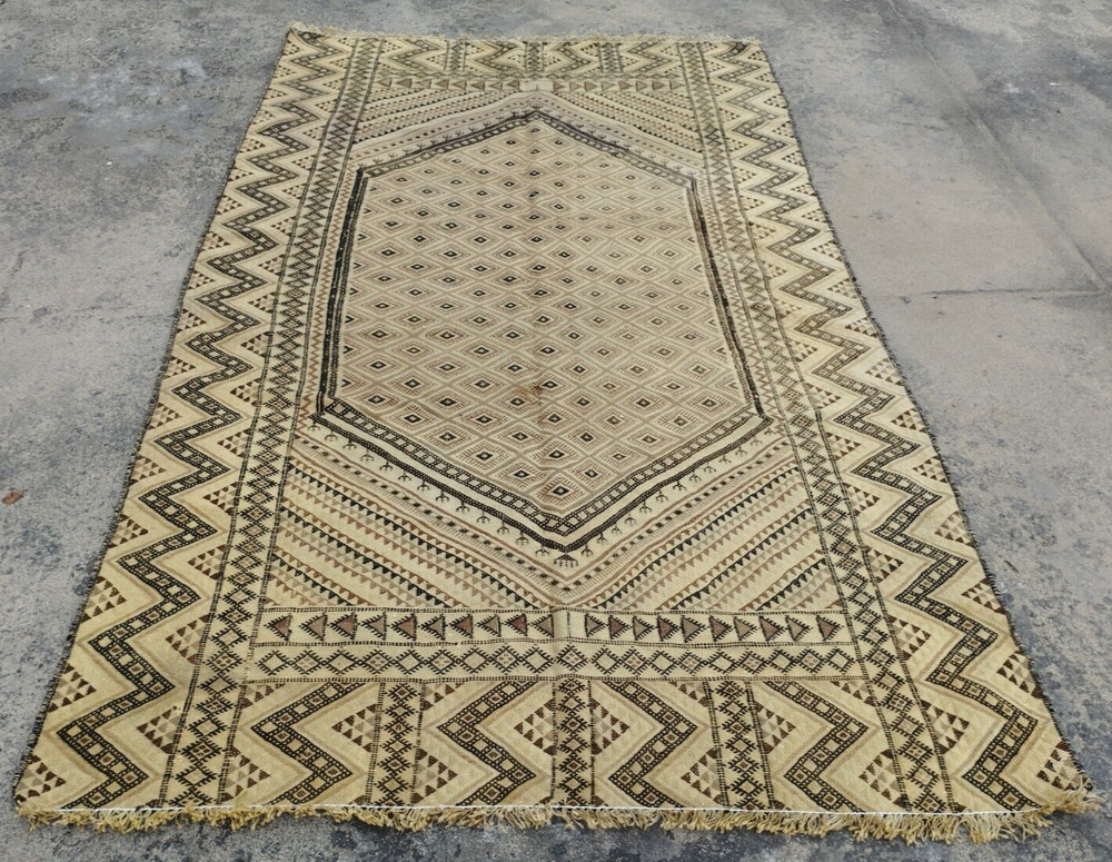 Vintage Moroccan Geometric Motif Multicolor Wool Kilim Rug Carpet 266x161 cm