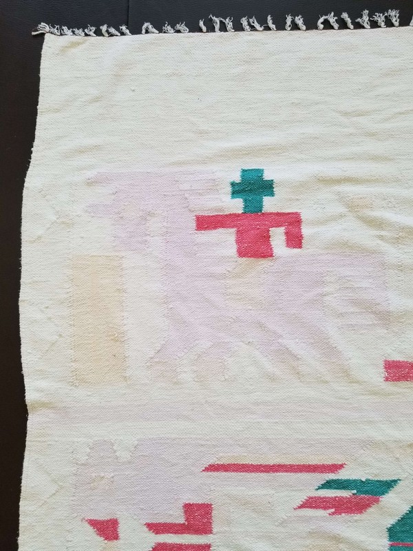 Fine Vintage Traditional Hand Made Oriental Wool Cyan Pink Kilim 196x155cms gallery