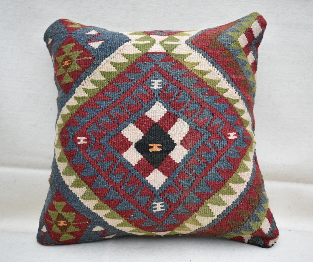 16''x16'' Turkish Kilim Pillow Cover Sofa Rug Decorative Handmade Cushion Cover