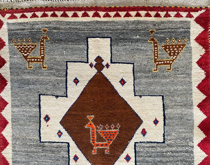 VINTAGE GABBEH RUG HAND MADE PEACOCK EASTERN WOOL GREY CARPET 5'7" X 3'3" gallery