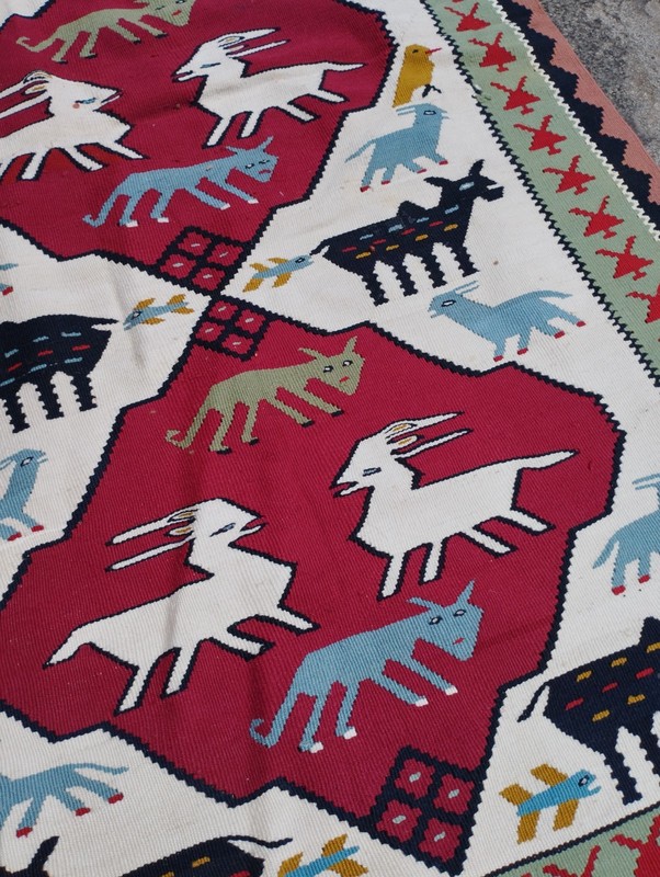 Vintage Handmade Beautiful Turkish Pictorial Wool Kilim Rug 160x92 cm gallery