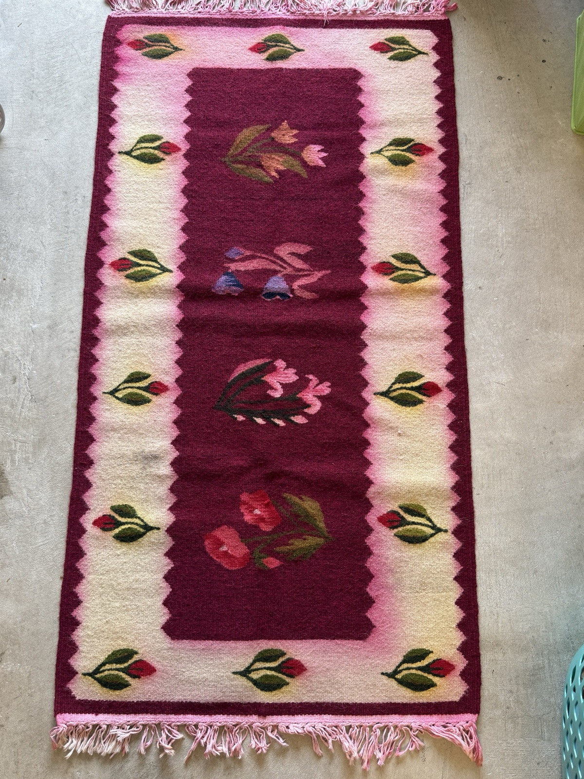Vintage Traditional Handmade Romanian Floral Wool Kilim Rug gallery
