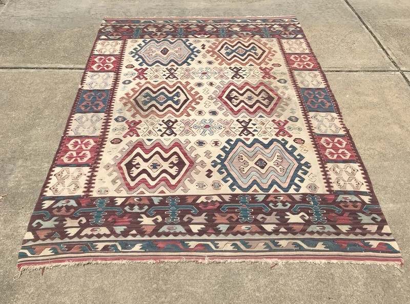 Antique Turkish Yuncu Kilim Handmade Wool Western Anatolia Rug - 6’ x 8’-4” gallery