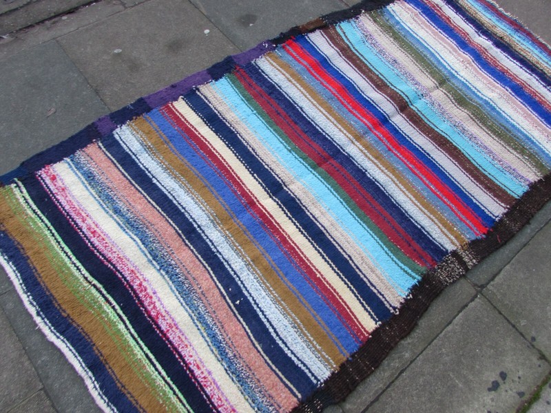 Vintage Traditional Hand Made Oriental Cotton Blue Large Kilim 233x125cm gallery