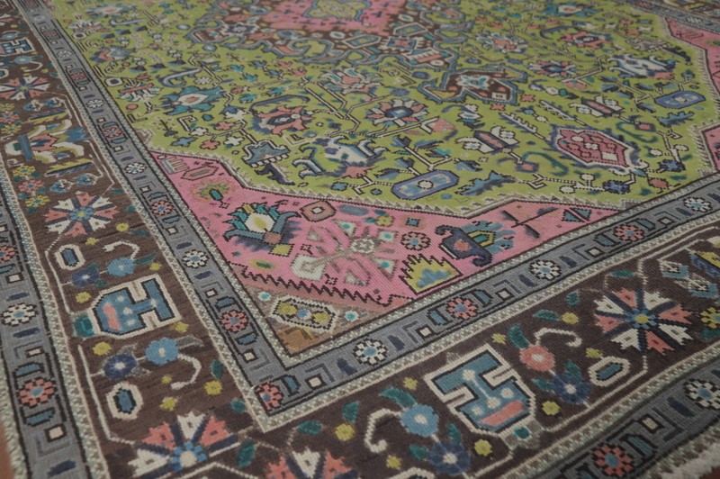 Green Geometric Wool Traditional Over-Dyed Handmade Dining Room Area Rug 6x9 gallery