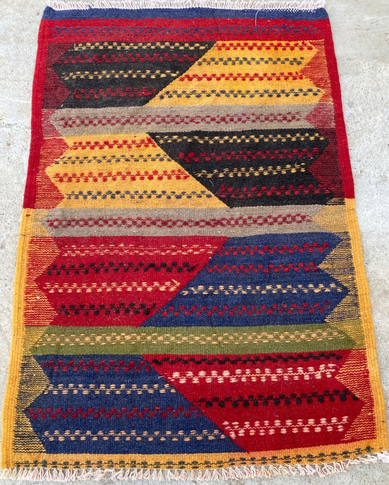 Vintage Handmade Traditional Turkish Geometric Wool Kilim Rug 97x66 cm