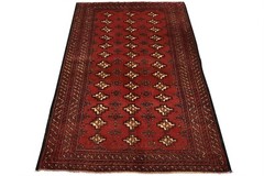 Turkmen Rug 4’3” x 6’1” Red Wool Vintage Tribal Hand-Knotted Oriental Carpet
