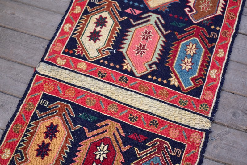 Turkish Rug 19''x76'' Oriental Runner Sumak Corridor Kilim Hallway Blue Rug 1x6 gallery