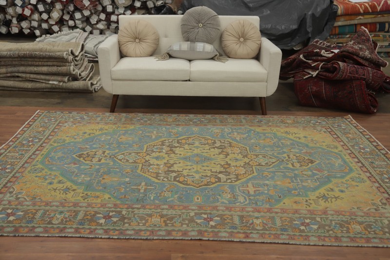 Distressed Blue Traditional Area Rug 6x10 ft Hand-knotted Wool Vintage Carpet gallery